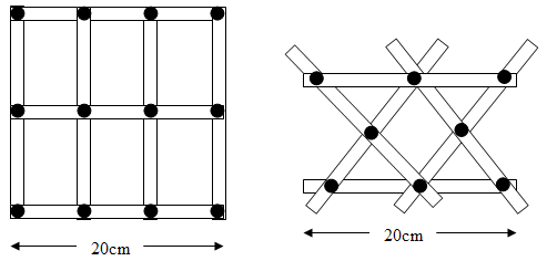 Diagram of some wall models built using cardboard strips and split pin paper fasteners.