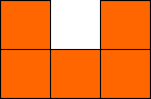 Five squares arranged in a U shape. The shape has an area of 5 and a perimeter of 12.