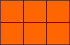 Six squares arranged in two stacked rows of three. This shape has an area of 6 and a perimeter of 10.