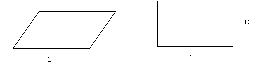 A parallelogram and a rectangle, both with adjacent sides labelled b and c.
