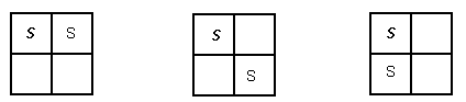 3 systematically organised possible solutions. Using 's' to represent strawberry milk, it could be placed in horizontally adjacent squares (in the top row), in diagonally adjacent squares (top left and bottom right corners), or in vertically adjacent squares (from top left).