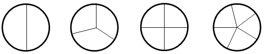 Four diagrams showing different representations of quarters.