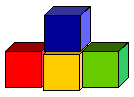 A 2-step staircase. It consists of a row of 3 blocks, with one block located directly on top of the middle block (creating a step).