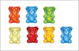 This image shows six teddies of different colours.