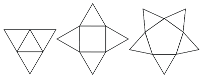 “Flower” shaped nets for triangular, square and pentagonal-based pyramids.