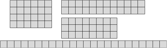 Image of different arrays made from 24 squares each.
