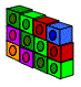 A rectangle made from three rows of four cubes.