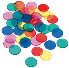 Picture of a pile of see-through coloured counters.