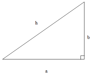 A triangle. The with sides a (the base), b (the height), and h (the long side).