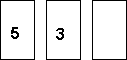 Three cards. The first card shows a 5 and the middle card shows a 3. The last card is blank.