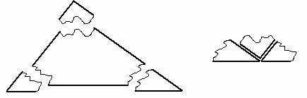 Image of a triangle, showing that the corners can be torn off and aligned to form a 180 degree angle..