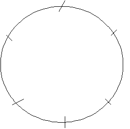 Image of a circle with six marks evenly spaced around its circumference.