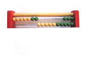 Photo of the top two rows of a beadframe, with 7 beads slid to the left.