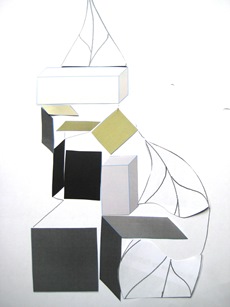 An example of cubist-inspired art created with the original leaf drawing.