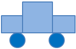 A car shape created from three rectangles arranged in a horizontal line, sitting on top of two circles.