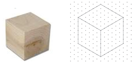 This shows a solid cube alongside a cube drawn on isometric paper.