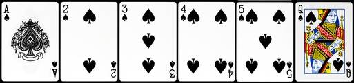 Picture of some playing cards spread out into a line.