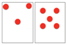 Image of two cards - one with 3 dots and one with 5 dots.