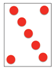 A card with 5 dots arranged in a diagonal line from the top left to bottom right corner, with one dot is placed in each of the top right and bottom left corners (7 dots total).