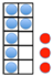 A tens frame with 7 blue dots inside it, and 3 red dots outside it.