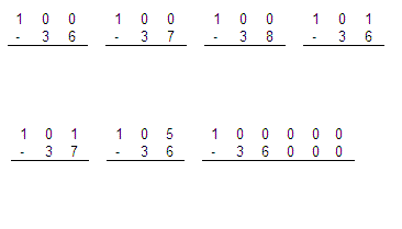 Subtractin problems presented in vertical algorithm format.