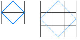 Two squares - one constructed from four small squares and one constructed from nine small squares. The small squares used to construct the larger squares are all the same size.