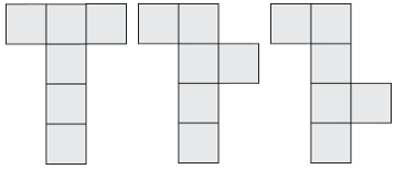 Three different “four in a row” nets that could be used to construct a cube.