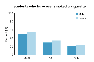 A graph displaying data for the statement "students who have ever smoked a cigarette".