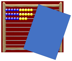 An abacus partially covered by a piece of paper. 