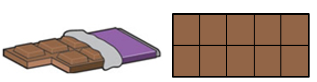 Two chocolate blocks consisting of two rows of five square pieces.