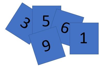 This shows the cards 1, 3, 5, 9, and 6 in a random arrangement.