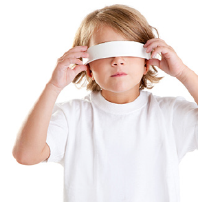 Decorative image of Charlie wearing a blindfold.