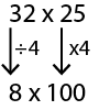 32 x 25 arrows devide by 4 = 8 x 100
