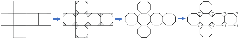 The process for creating a net for a truncated cube, following the same steps for creating a truncated tetrahedron net.