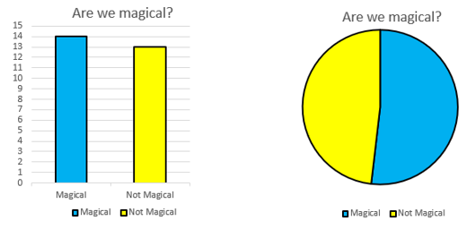 This shows a bar chart and a pie graph presenting the ‘magical or not magical’ data.