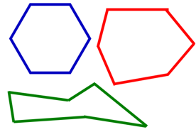 Diagram of a range of different hexagons, including regular and irregular ones.