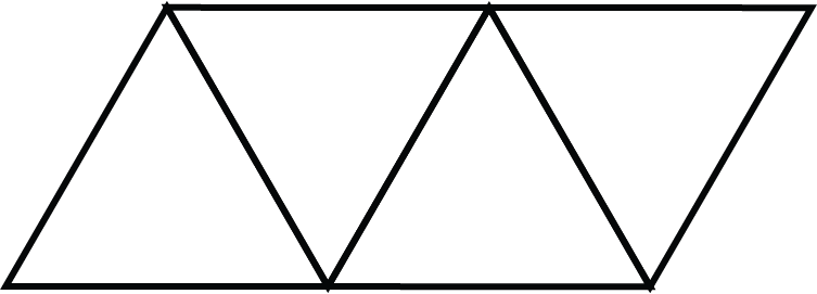 One possible net for a tetrahedron. 4 equilateral triangles are arranged to form one horizontal line of triangles.