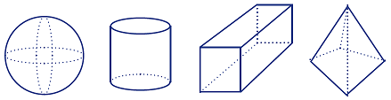 3D shapes: a sphere, cylinder, cuboid, and square-based pyramid.
