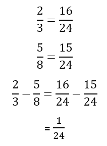 Image showing subtraction with fractions using the common denominator method.