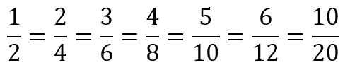 Image showing some fractions equivalent to one half.