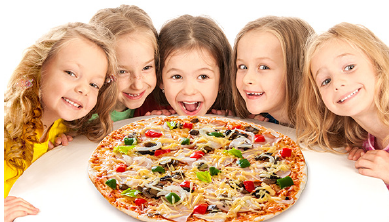 Decorative image of children sharing a pizza.