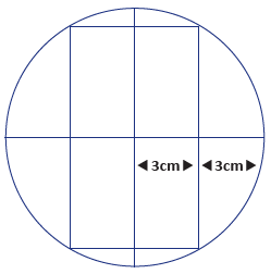 Martin's design. A large rectangle has been constructed inside a circle. The rectangle is composed of 4 rectangles, each measuring 3cm in width, stacked vertically in two rows. The additional side space inside the circle, but outside of the rectangle, also measures 3cm in width.