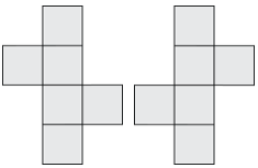 Two examples of nets that could be used to construct a cube. The nets are identical reflections of each other.