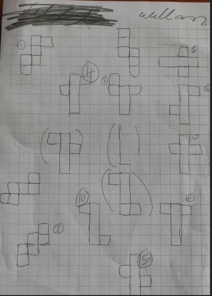 A student’s drawings of the different cube nets introduced in this session.