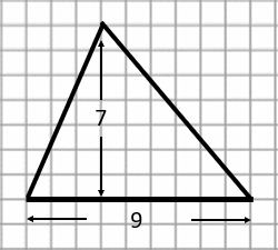 A diagram of a scalene triangle with a base of 9 and a height of 7.