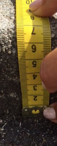 Image of one side of a tape measure being used to measure the height of a step.