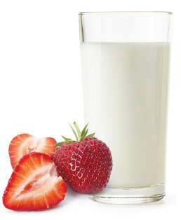 Decorative image of strawberries and milk.