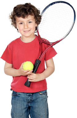 A boy with a tennis racket.