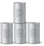 A triangular arrangement of tins with 3 on the bottom row and 1 on the top row.