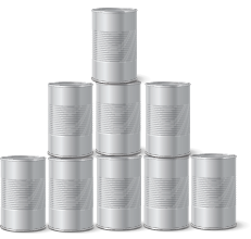 A triangular arrangement of tins with 5 on the bottom row, 3 on the middle row, and 1 on the top row.
